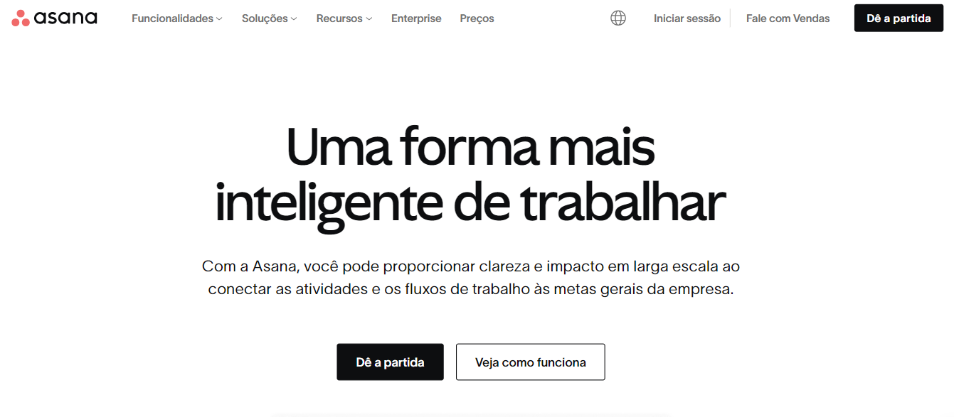 Print da home do app Asana: Uma forma inteligente de trabalhar.